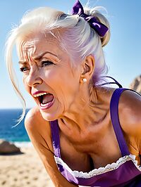 Elderly grandmother poses outdoors in Cabo San Lucas under the scorching Mexican sun